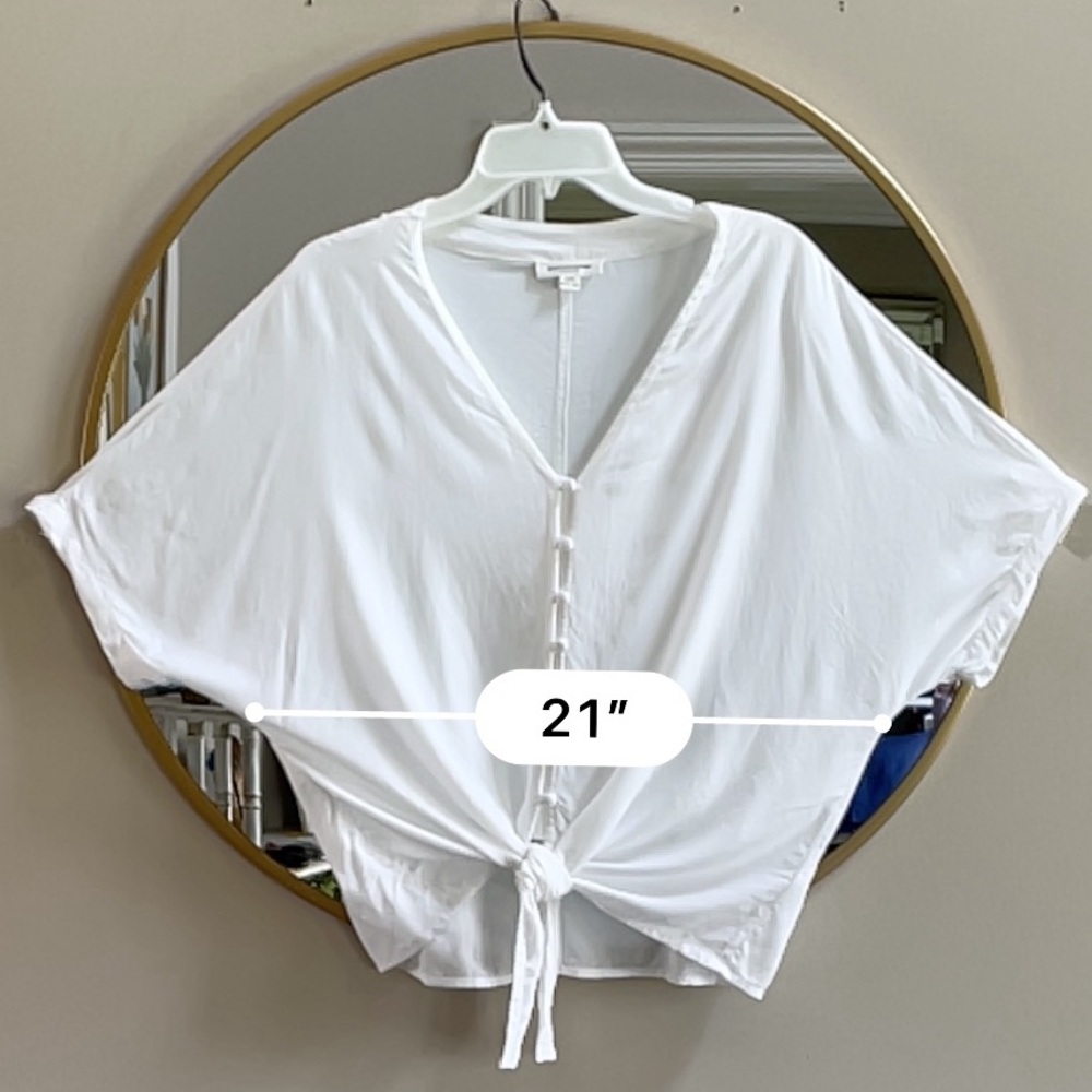 Beachlunchlounge White Dolman Sleeve Tie-Front Blouse - Picture 5 of 5